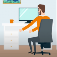 Rysunek mężczyzny siedzącego w pokoju przy komputerze oglądającego stronę Portalu przyłączeniowego PSG