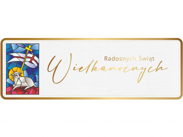 Grafika okolicznościowa z okazji świąt wielkanocnych - baranek i napis radosnych świąt wielkanocnych