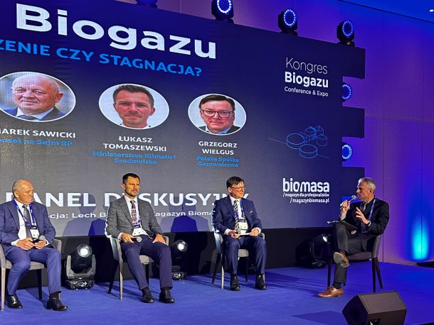 Uczestnicy panelu dyskusyjnego „Biogaz w 2024 – przyśpieszenie czy stagnacja?” podczas dziewiątej edycji Kongresu Biogazu