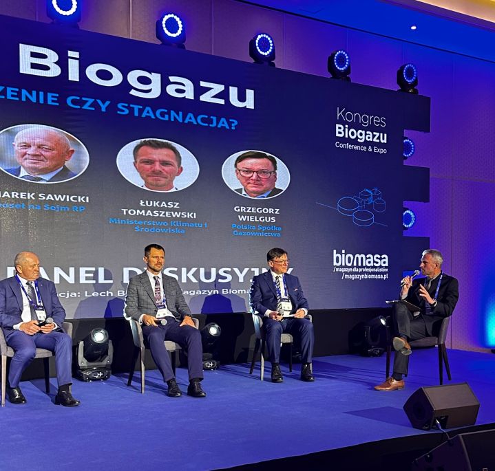 Uczestnicy panelu dyskusyjnego „Biogaz w 2024 – przyśpieszenie czy stagnacja?” podczas dziewiątej edycji Kongresu Biogazu