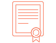 An icon symbolically depicting a vertical diploma in a frame with a medal and a bow
