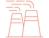 An icon symbolically depicting two large chimneys wider at the base and smoke coming out of them