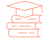An icon symbolically depicting three books lying on top of each other and the headgear of a graduating student