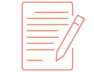 An icon symbolically representing a written sheet of paper and a pen