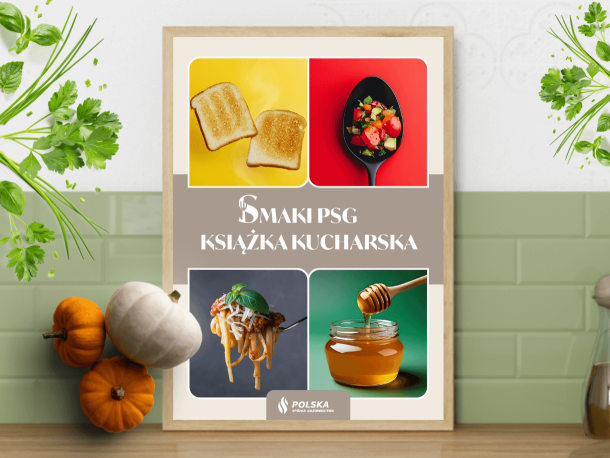 An illustration depicting a cookbook compiled by PSG staff, with photos of food on the cover