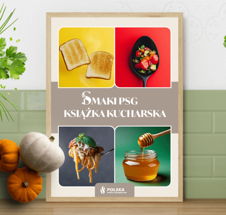 An illustration depicting a cookbook compiled by PSG staff, with photos of food on the cover