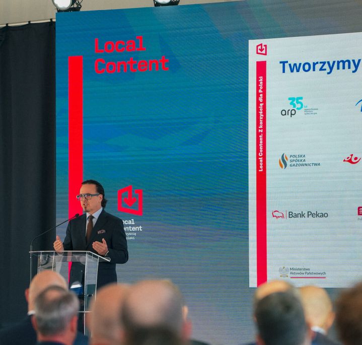 Wojciech Balczun, Minister for State Assets, speaks at a conference on local content