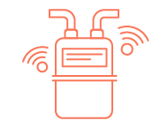 Ikona symbolicznie przedstawiająca gazomierz wraz z dwoma sygnałami zasięgu wifi