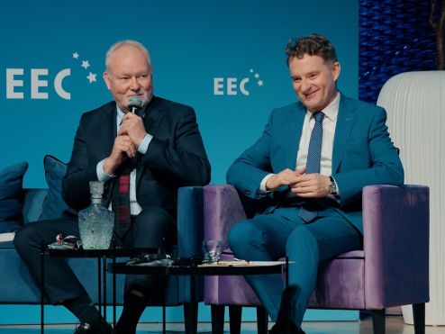 Członek zarządu PSG Wojciech Kowalski podczas panelu dyskusyjnego w trakcie Europejskiego Kongresu Gospodarczego